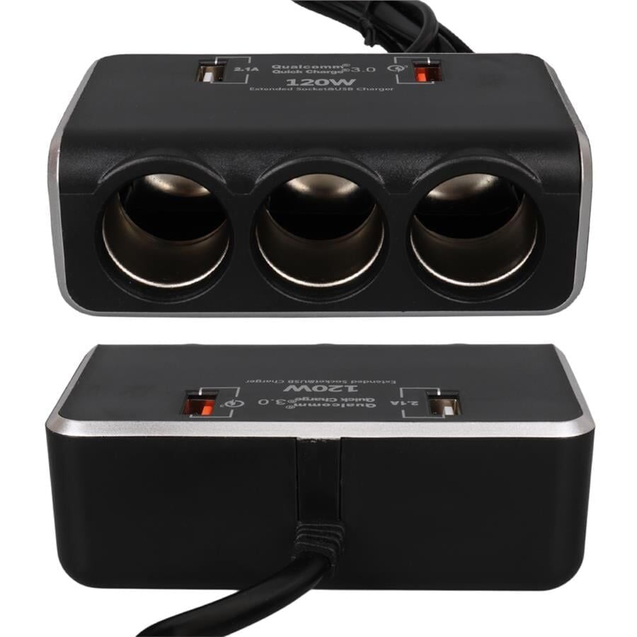 Ayt Olesson 1639 12-24V 3Lü Çift Usbli 120W 80Cm Kablolu Dijital Ekranlı Araç Oto Tır Çakmak Çoklayıcı Çakmaklık Çoğaltıcı