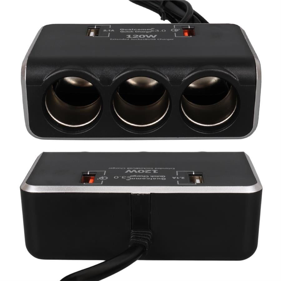 Ayt Olesson 1639 12-24V 3Lü Çift Usbli 120W 80Cm Kablolu Dijital Ekranlı Araç Oto Tır Çakmak Çoklayıcı Çakmaklık Çoğaltıcı