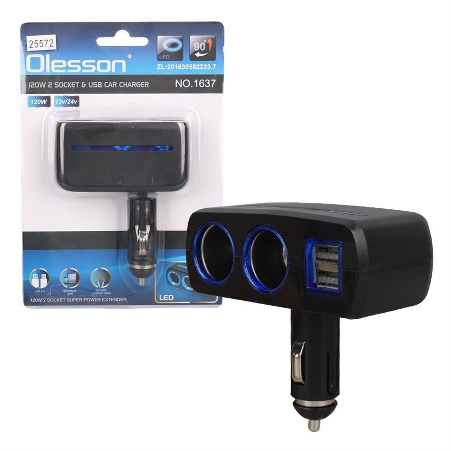 Ayt Olesson 1637 12-24V Çiftli Çift Usbli 100W Araç Oto Tır Çakmak Çoklayıcı Çakmaklık Çoğaltıcı