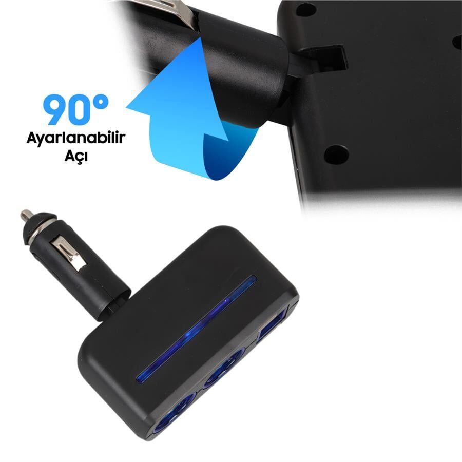 Ayt Olesson 1637 12-24V Çiftli Çift Usbli 100W Araç Oto Tır Çakmak Çoklayıcı Çakmaklık Çoğaltıcı