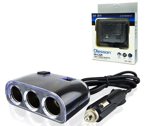 Olesson 1505 12-24V Çift USB Girişli 120W 80Cm Kablolu 3'LÜ Araç Çakmak Çoklayıcı