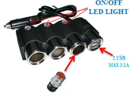 Olesson 1508 12-24V Çift USB Girişli 120W 80Cm Kablolu 3'Lü Araç Çakmak Çoklayıcı