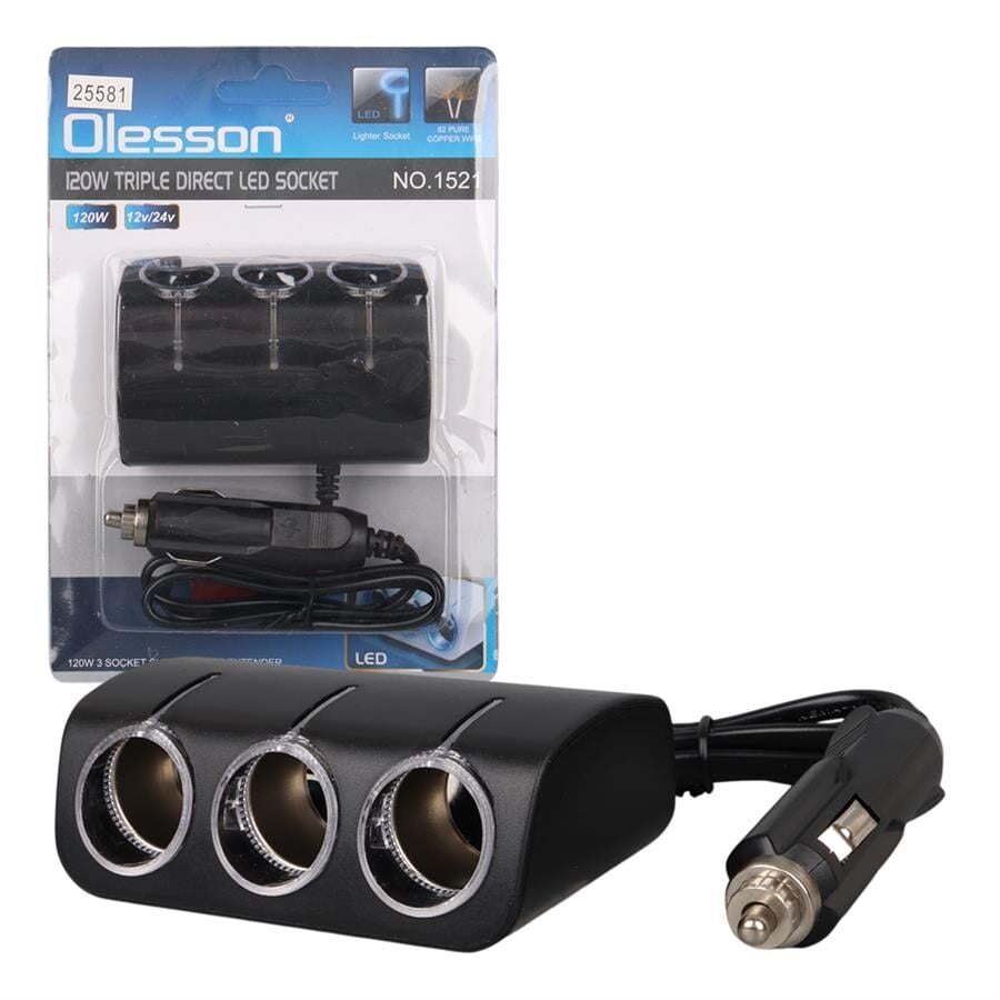 Ayt Olesson 1521 12-24V 3Lü 120W 80 Cm Kablolu Araç Oto Tır Çakmak Çoklayıcı Çakmaklık Çoğaltıcı