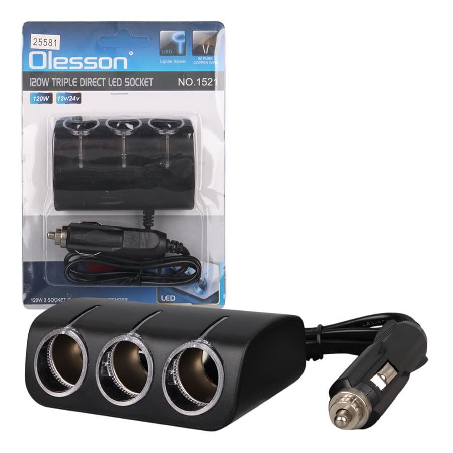 Ayt Olesson 1521 12-24V 3Lü 120W 80 Cm Kablolu Araç Oto Tır Çakmak Çoklayıcı Çakmaklık Çoğaltıcı