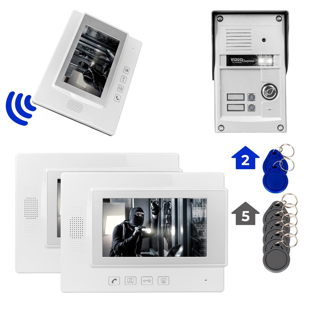Powermaster Görüntülü Kapı Zili Intercom 2 Dairelik Diafon Kablosuz Gece Görüşlü Şifreli Çipli Kapı Zili İki Daire