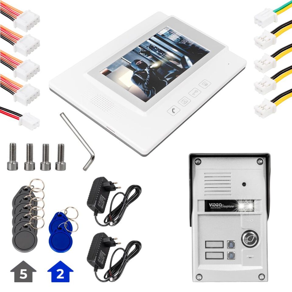 Powermaster Görüntülü Kapı Zili Intercom 2 Dairelik Diafon Kablosuz Gece Görüşlü Şifreli Çipli Kapı Zili İki Daire