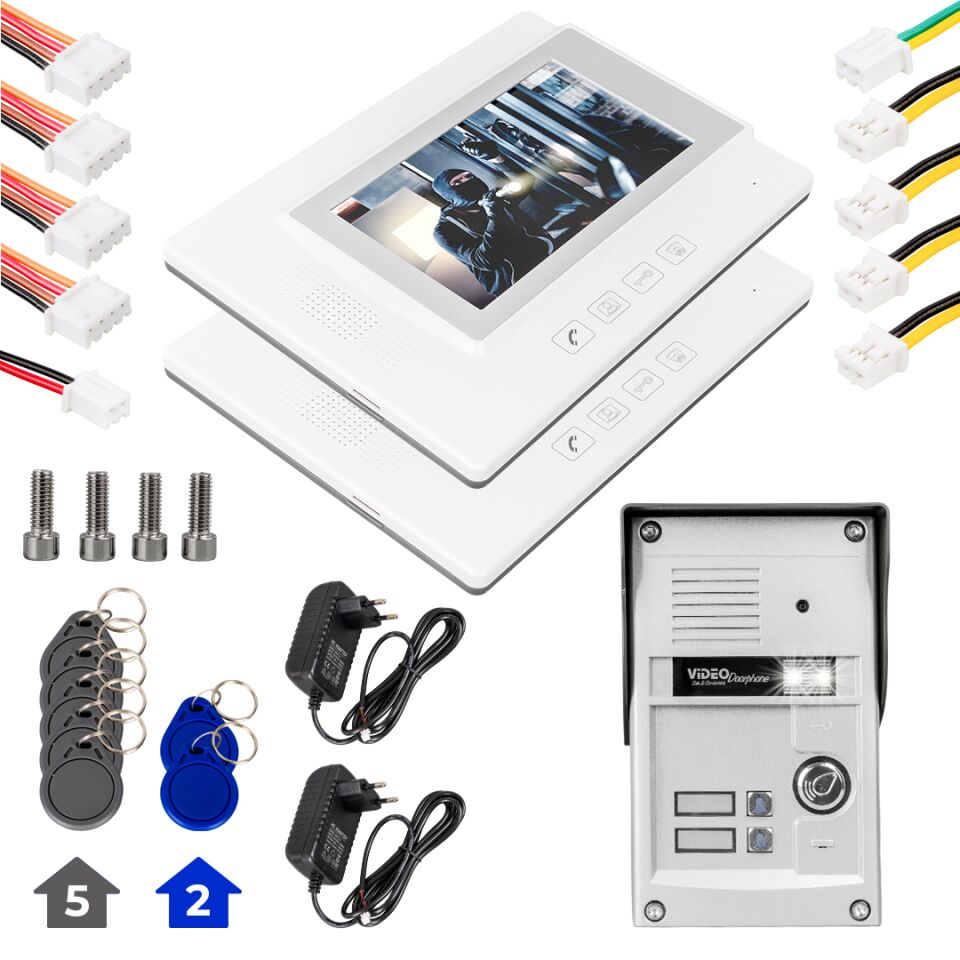 Powermaster Görüntülü Kapı Zili Intercom 2 Dairelik Diafon Kablosuz Gece Görüşlü Şifreli Çipli Kapı Zili İki Daire