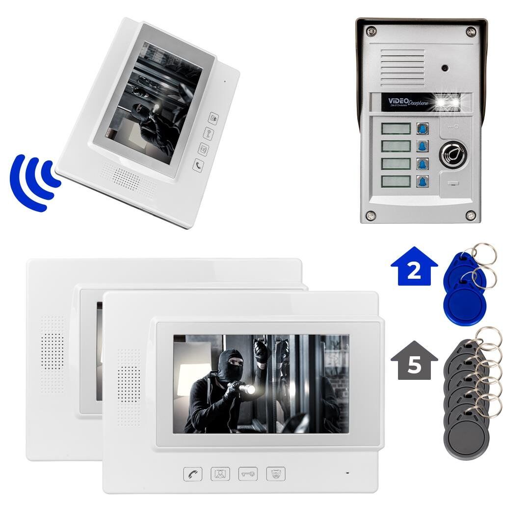 Powermaster Görüntülü Kapı Zili Intercom 4 Dairelik Diafon Kablosuz Gece Görüşlü Şifreli Çipli Kapı Zili Dört Daire