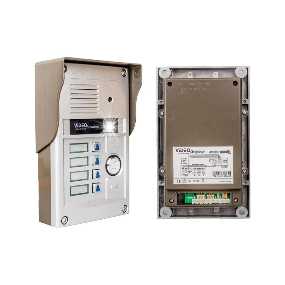 Powermaster Görüntülü Kapı Zili Intercom 4 Dairelik Diafon Kablosuz Gece Görüşlü Şifreli Çipli Kapı Zili Dört Daire