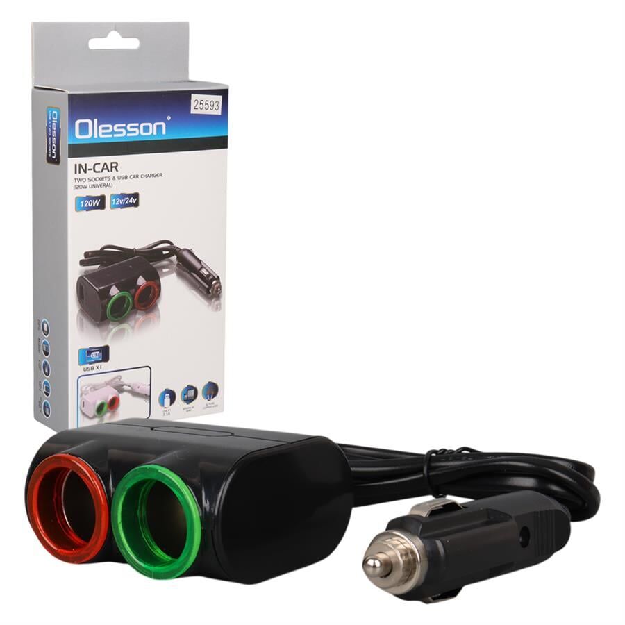 Ayt Olesson 1631 12-24V Çiftli Usbli 120W 80 Cm Kablolu Araç Oto Tır Çakmak Çoklayıcı Çakmaklık Çoğaltıcı