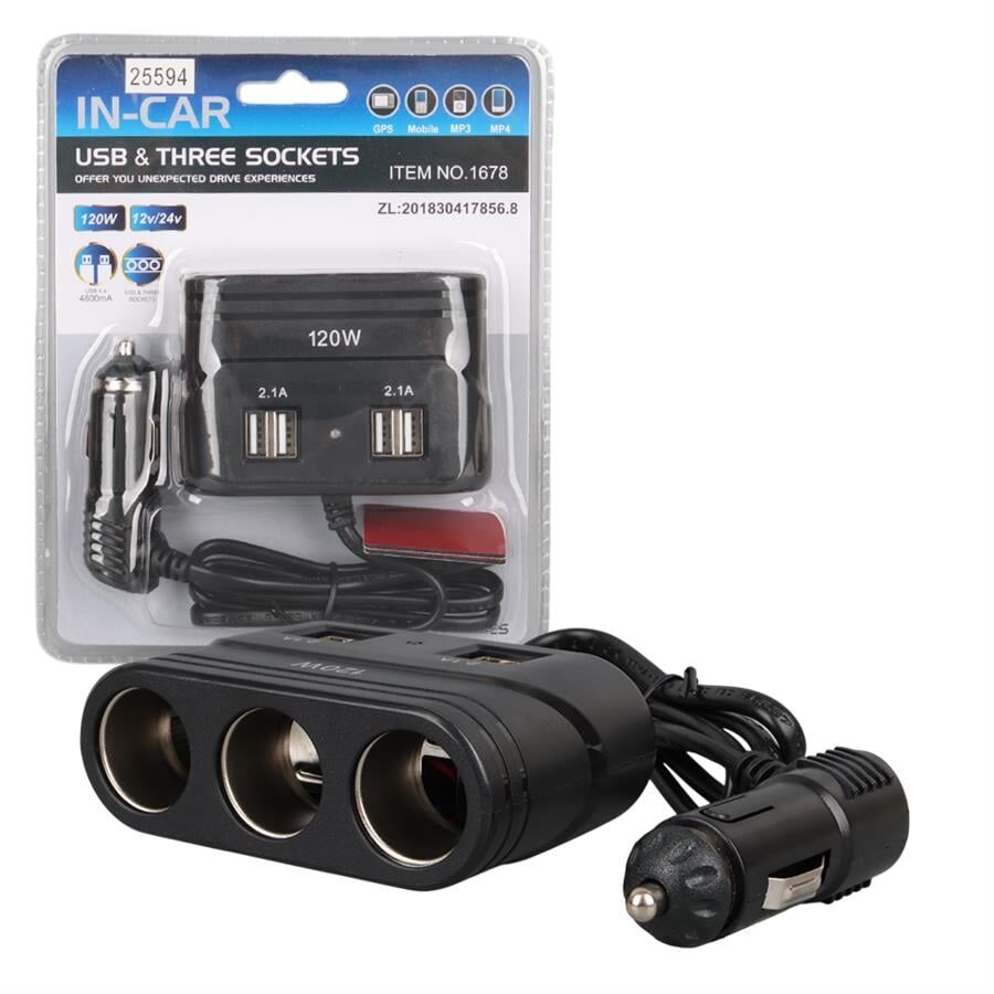 Ayt Olesson 1678 12-24V 3Lü 4 Usbli 120W 80 Cm Kablolu Araç Oto Tır Çakmak Çoklayıcı Çakmaklık Çoğaltıcı