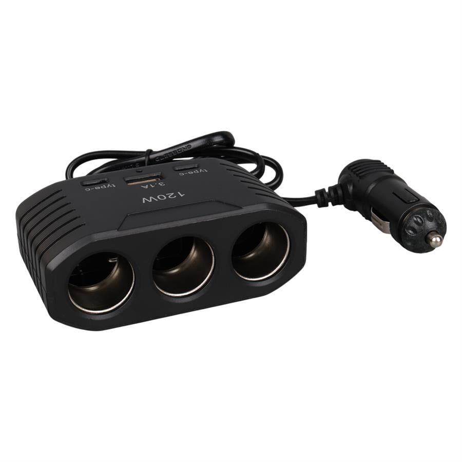 Ayt Olesson 2012 12-24V 3Lü 2 Type-C + Usbli 120W 80 Cm Kablolu Araç Oto Tır Çakmak Çoklayıcı Çakmaklık Çoğaltıcı