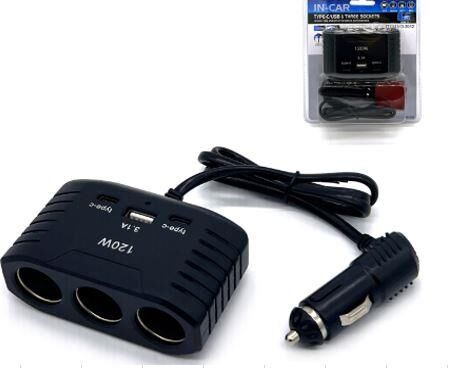 Ayt Olesson 2012 12-24V 3Lü 2 Type-C + Usbli 120W 80 Cm Kablolu Araç Oto Tır Çakmak Çoklayıcı Çakmaklık Çoğaltıcı