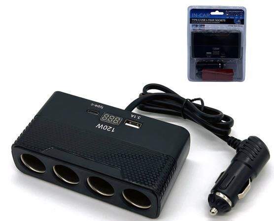 Ayt Olesson 2014 12-24V 4Lü Type-C + Usbli 120W 80 Cm Kablolu Araç Oto Tır Çakmak Çoklayıcı Çakmaklık Çoğaltıcı