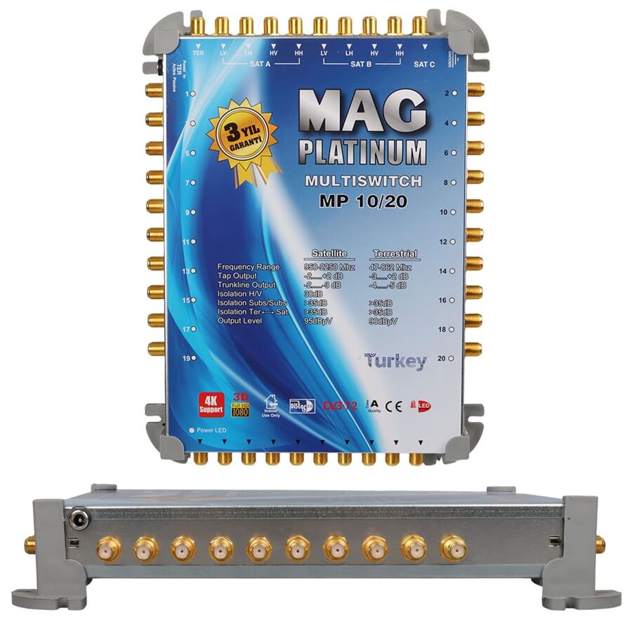 MAG Platinum MP 10/20 Multiswitch - 10 Giriş 20 Çıkışlı Merkezi Uydu Santrali Hybrid 4K Ve 3D Destekli