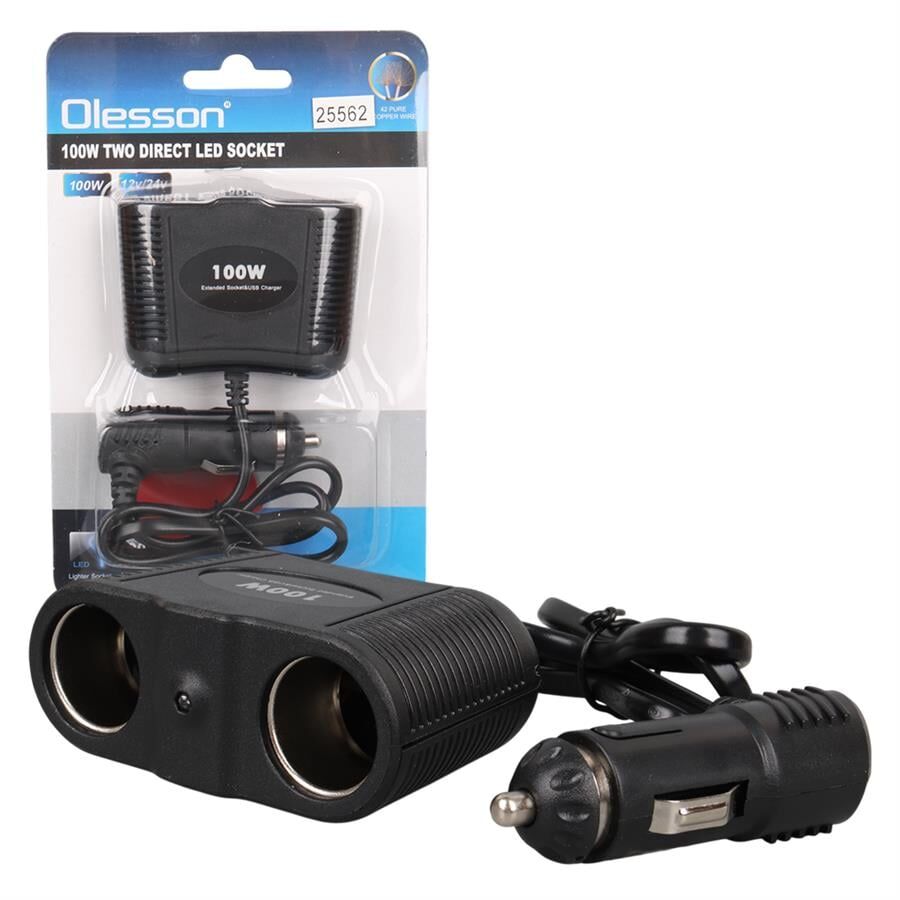 Ayt Olesson 1642 12-24V Çiftli 100W 70Cm Kablolu Araç Oto Tır Çakmak Çoklayıcı Çakmaklık Çoğaltıcı