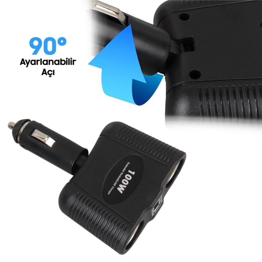 Ayt Olesson 1646 12-24V Çiftli Usbli 100W Araç Oto Tır Çakmak Çoklayıcı Çakmaklık Çoğaltıcı