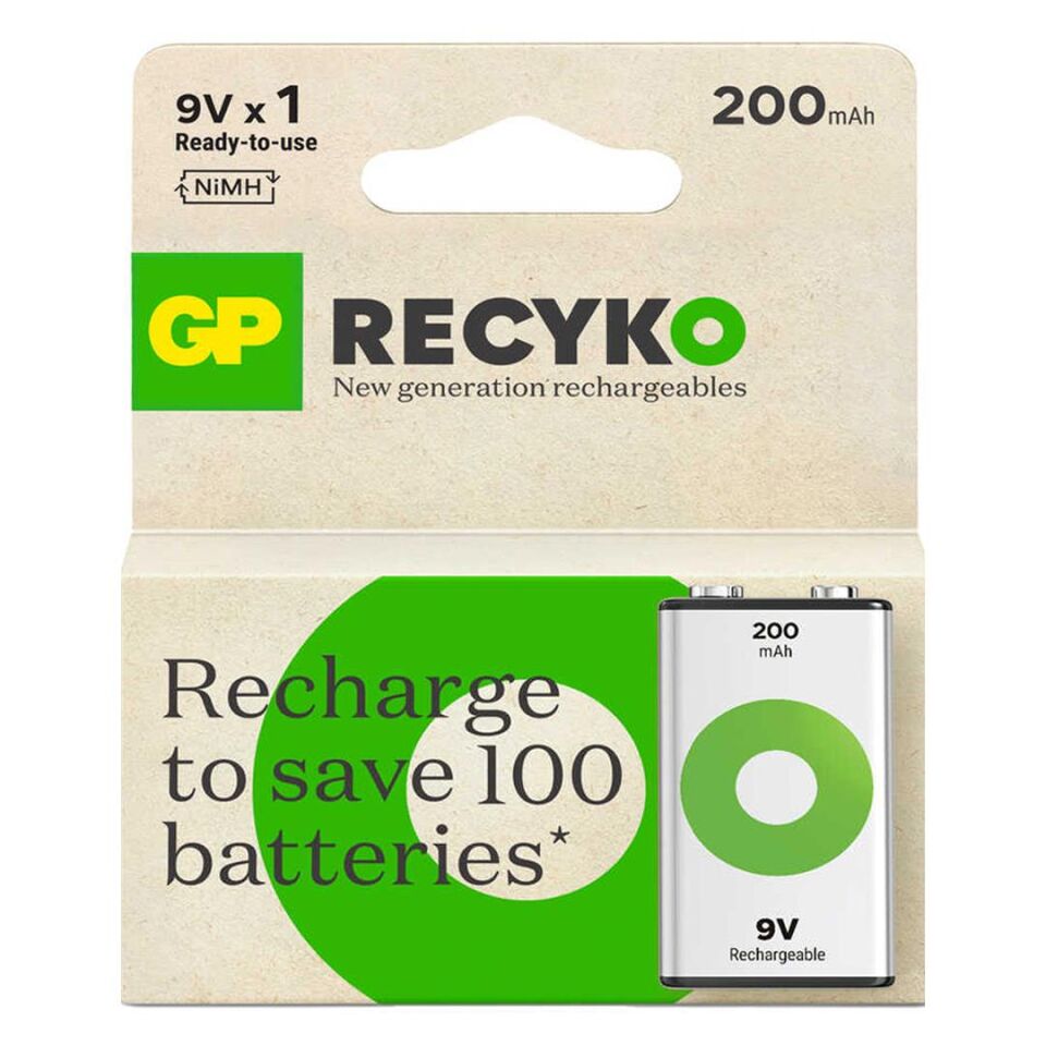 GP Batteries Recyko 200 Mah 9V Boy Ni-Mh Şarjlı Pil Tekli Paket