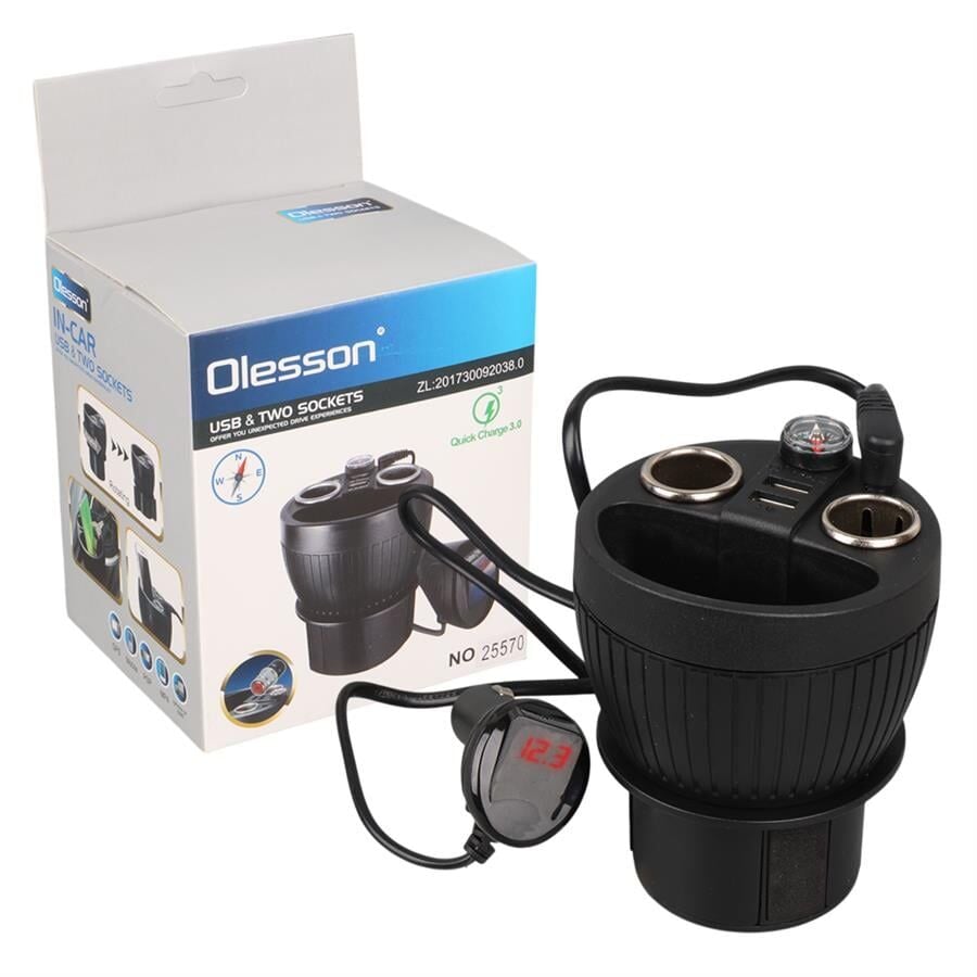 Ayt Olesson 1640 12-24V Çiftli Çift Usbli 120W 80Cm Kablolu Dijital Ekranlı Araç Oto Tır Çakmak Çoklayıcı Çakmaklık Çoğaltıcı