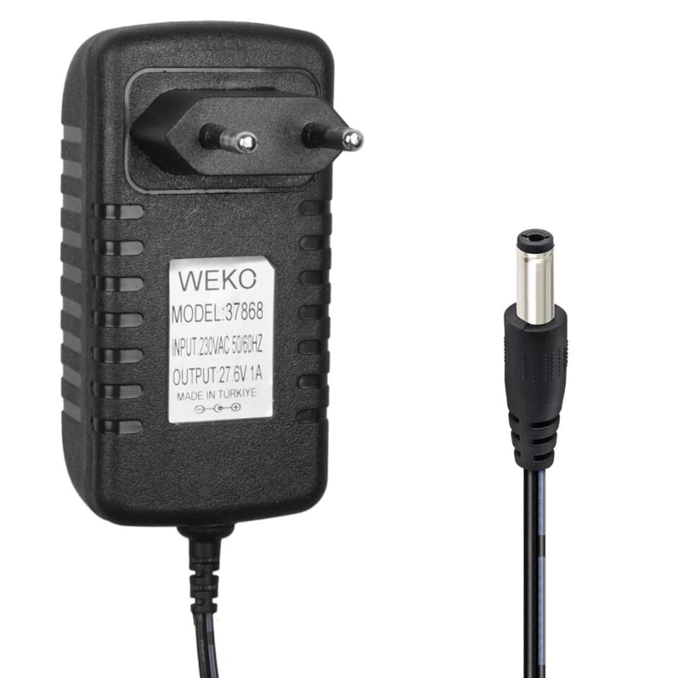 Weko WK-37868 27.6 Volt 1 Amper 5.5x2.5 Uçlu  Ledli Yerli Üretim Priz Tipi Dikey Süpürge Şarj Adaptörü