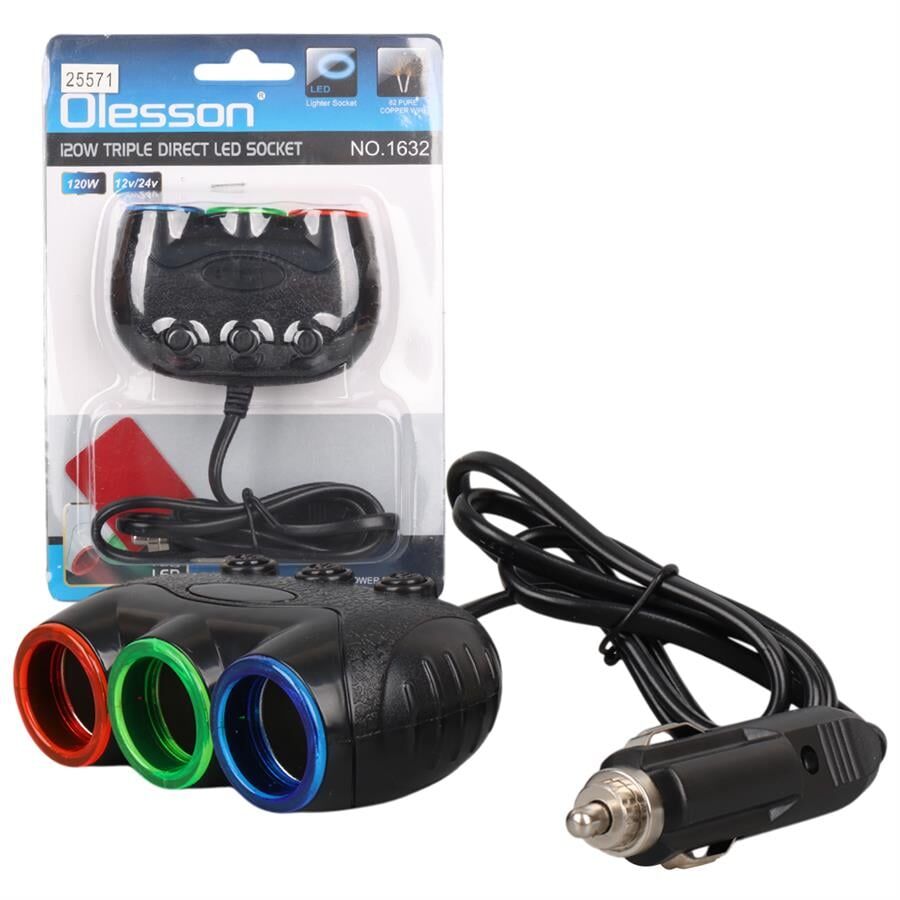 Ayt Olesson 1632 12-24V 3Lü 120W 80Cm Kablolu Araç Oto Tır Çakmak Çoklayıcı Çakmaklık Çoğaltıcı
