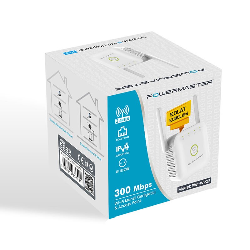 Ayt Powermaster PW-WR22 300 Mbps 2 Anten WiFi Repeater Access Point Router Wifi Sinyal Güçlendirici Kablosuz