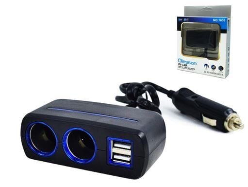 Olesson 1638 12-24V Çift USB Girişli 120W 80 CM Kablolu 2'LI Araç Çakmak Çoklayıcı