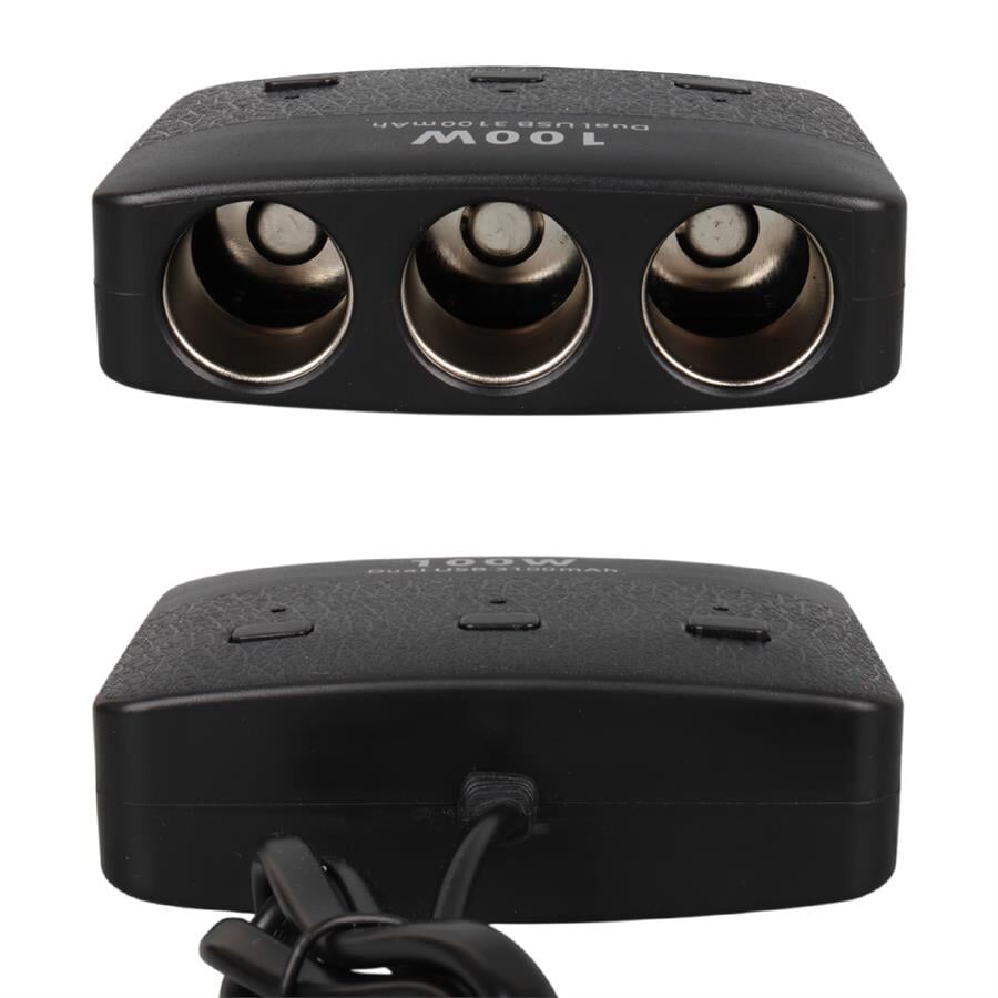 Ayt Olesson 1636 12-24V 3Lü Çift Usbli 100W 70 Cm Kablolu Araç Oto Tır Çakmak Çoklayıcı Çakmaklık Çoğaltıcı