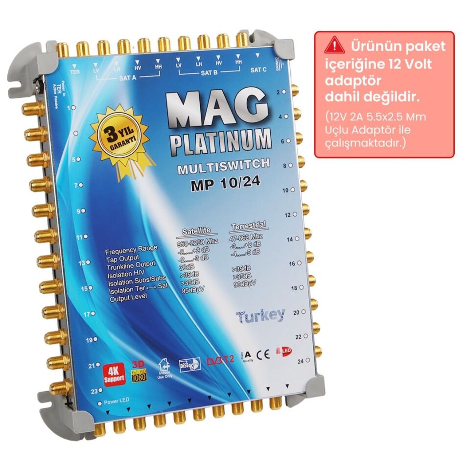 MAG Platinum MP 10/24 Multiswitch - 10 Giriş 24 Çıkışlı Merkezi Uydu Santrali Hybrid 4K Ve 3D Destekli