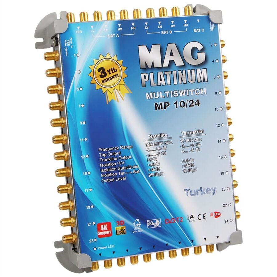 MAG Platinum MP 10/24 Multiswitch - 10 Giriş 24 Çıkışlı Merkezi Uydu Santrali Hybrid 4K Ve 3D Destekli