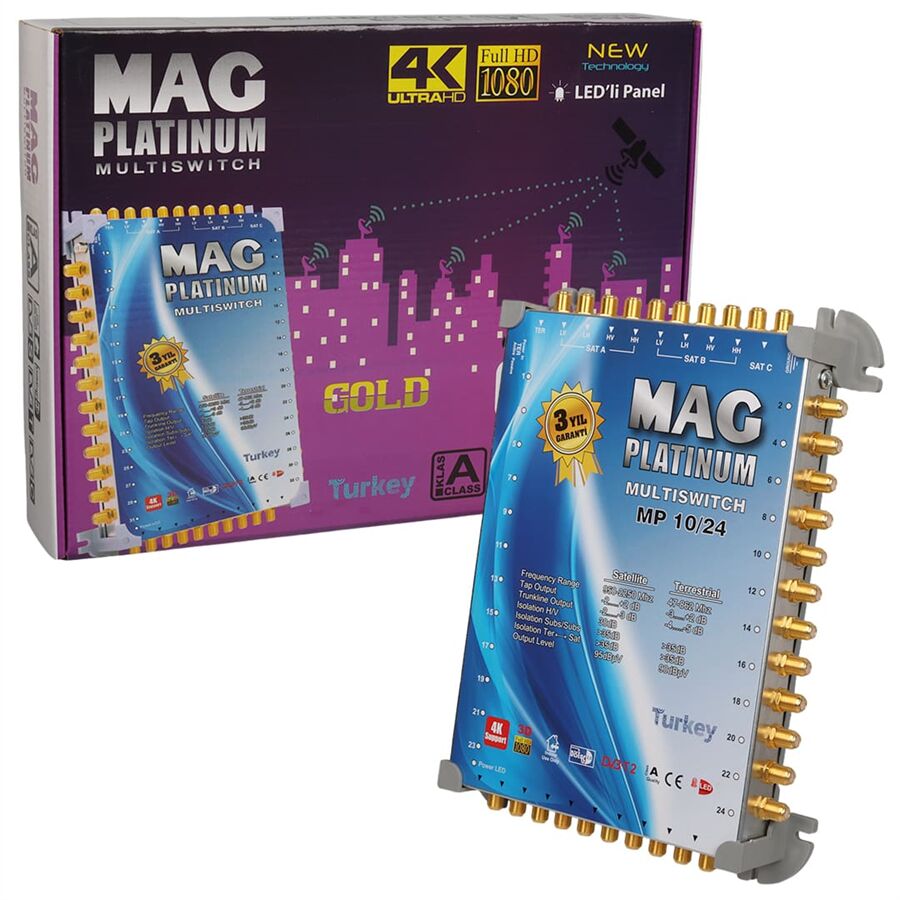 MAG Platinum MP 10/24 Multiswitch - 10 Giriş 24 Çıkışlı Merkezi Uydu Santrali Hybrid 4K Ve 3D Destekli