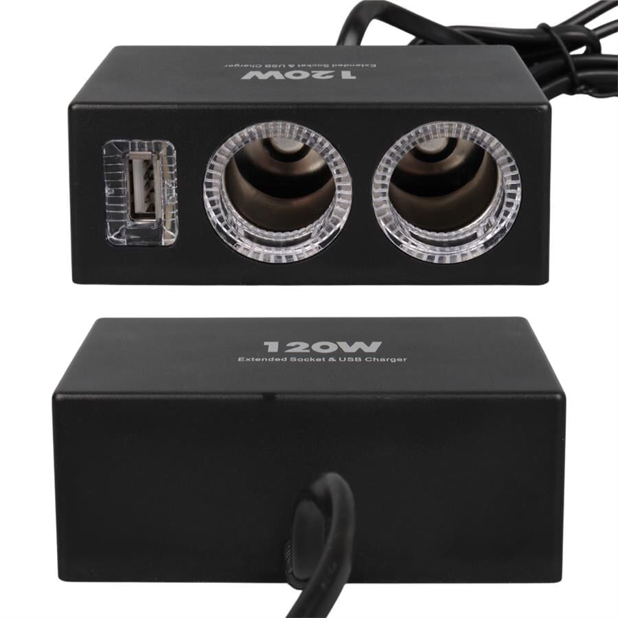 Ayt Olesson 1522 12-24V Çiftli Çift Usbli 120W 80 Cm Kablolu Araç Oto Tır Çakmak Çoklayıcı Çakmaklık Çoğaltıcı