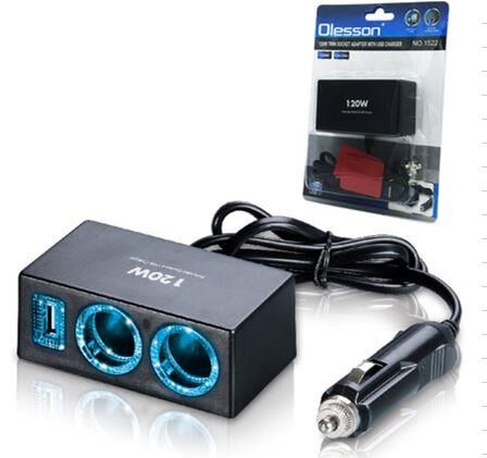 Olesson 1522 12-24V Tek USB Girişli 120W 80Cm Kablolu 2'Li Araç Çakmak Çoklayıcı