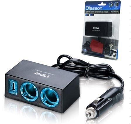 Olesson 1522 12-24V Tek USB Girişli 120W 80Cm Kablolu 2'Li Araç Çakmak Çoklayıcı