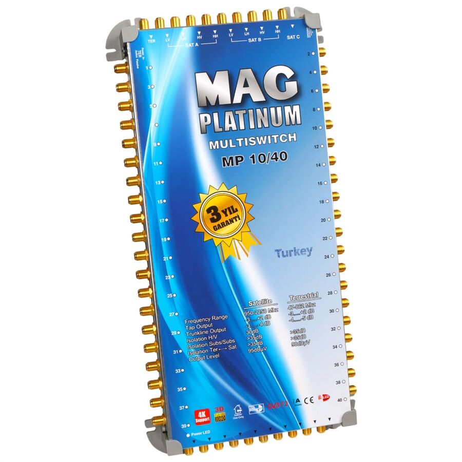 MAG Platinum MP 10/40 Multiswitch - 10 Giriş 40 Çıkışlı Merkezi Uydu Santrali Hybrid 4K Ve 3D Destekli