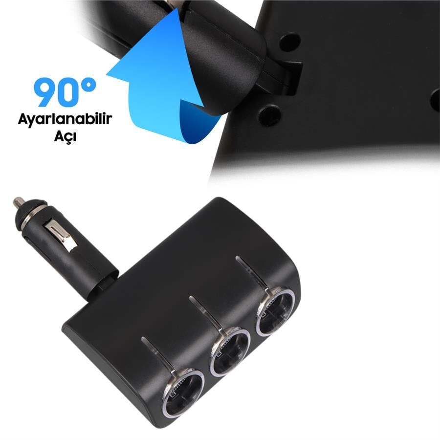 Ayt Olesson 1520 12-24V 3Lü 120W Araç Oto Tır Çakmak Çoklayıcı Çakmaklık Çoğaltıcı