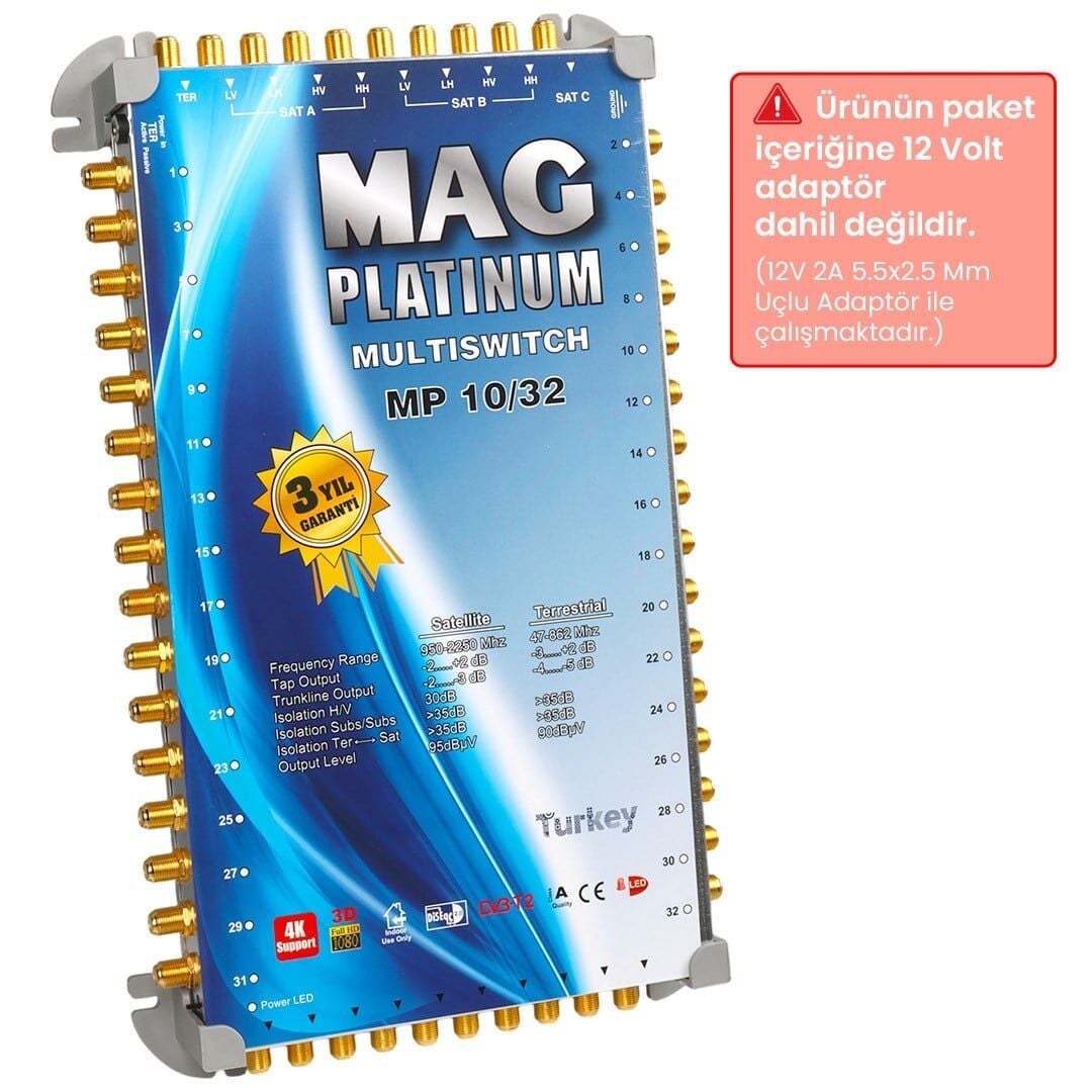 MAG Platinum MP 10/32 Multiswitch - 10 Giriş 32 Çıkışlı Merkezi Uydu Santrali Hybrid 4K Ve 3D Destekli