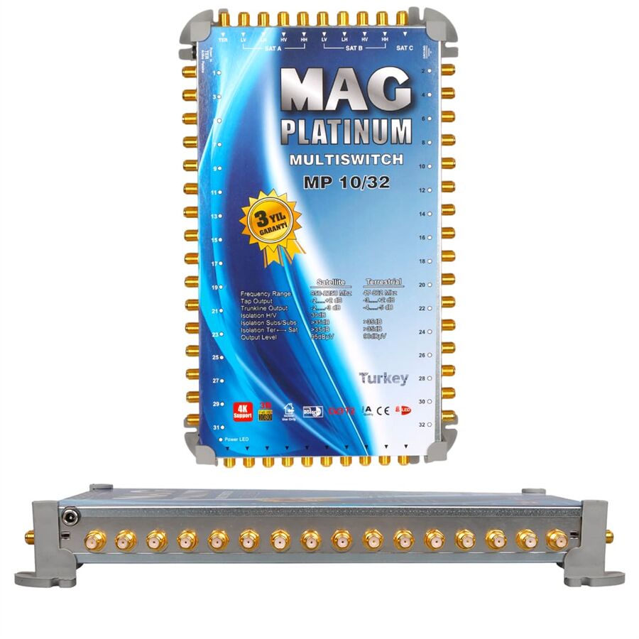 MAG Platinum MP 10/32 Multiswitch - 10 Giriş 32 Çıkışlı Merkezi Uydu Santrali Hybrid 4K Ve 3D Destekli