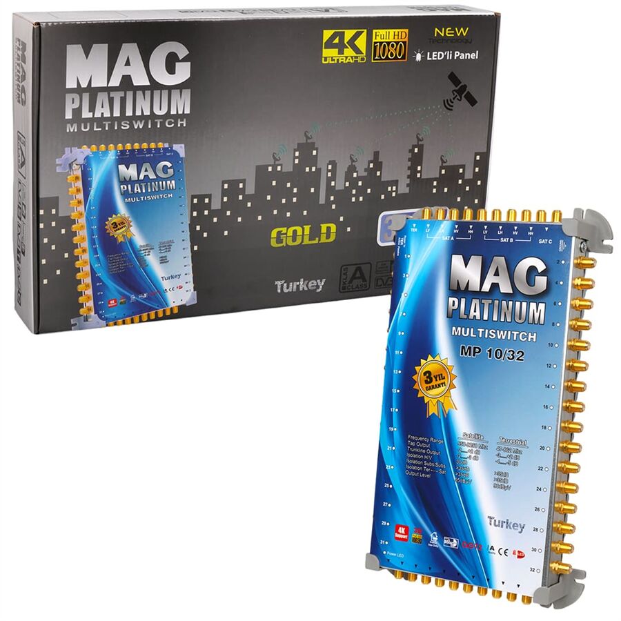 MAG Platinum MP 10/32 Multiswitch - 10 Giriş 32 Çıkışlı Merkezi Uydu Santrali Hybrid 4K Ve 3D Destekli