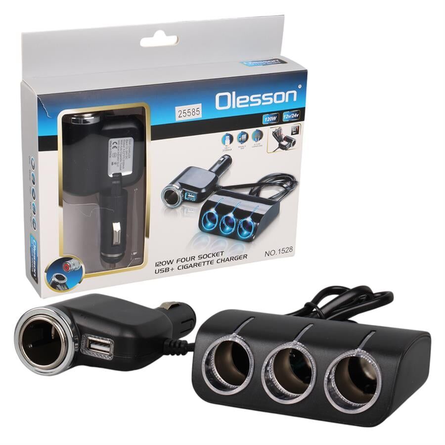 Ayt Olesson 1528 12-24V 3Lü Usbli 120W 80 Cm Kablolu Araç Oto Tır Çakmak Çoklayıcı Çakmaklık Çoğaltıcı