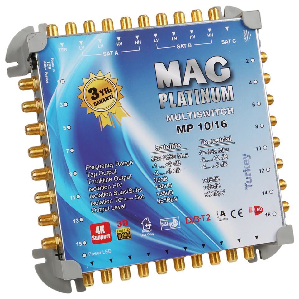 MAG Platinum MP 10/16 Multiswitch - 10 Giriş 16 Çıkışlı Merkezi Uydu Santrali Hybrid 4K Ve 3D Destekli