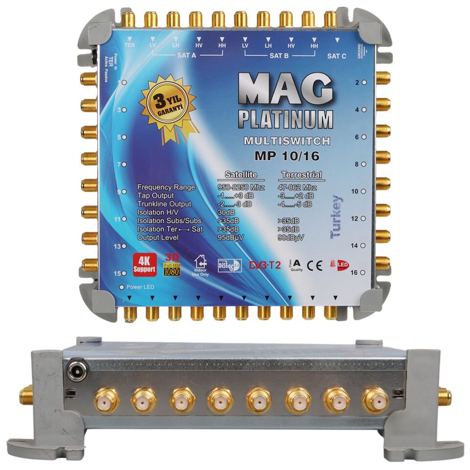 MAG Platinum MP 10/16 Multiswitch - 10 Giriş 16 Çıkışlı Merkezi Uydu Santrali Hybrid 4K Ve 3D Destekli