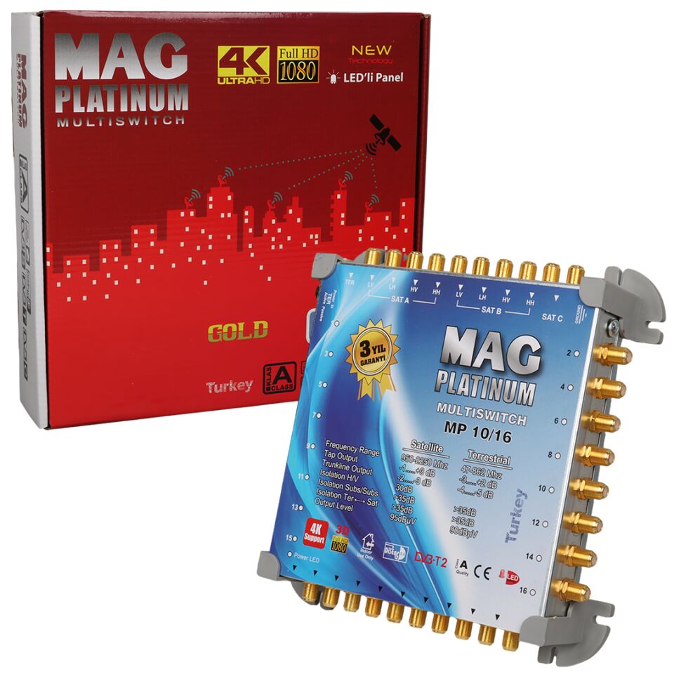 MAG Platinum MP 10/16 Multiswitch - 10 Giriş 16 Çıkışlı Merkezi Uydu Santrali Hybrid 4K Ve 3D Destekli