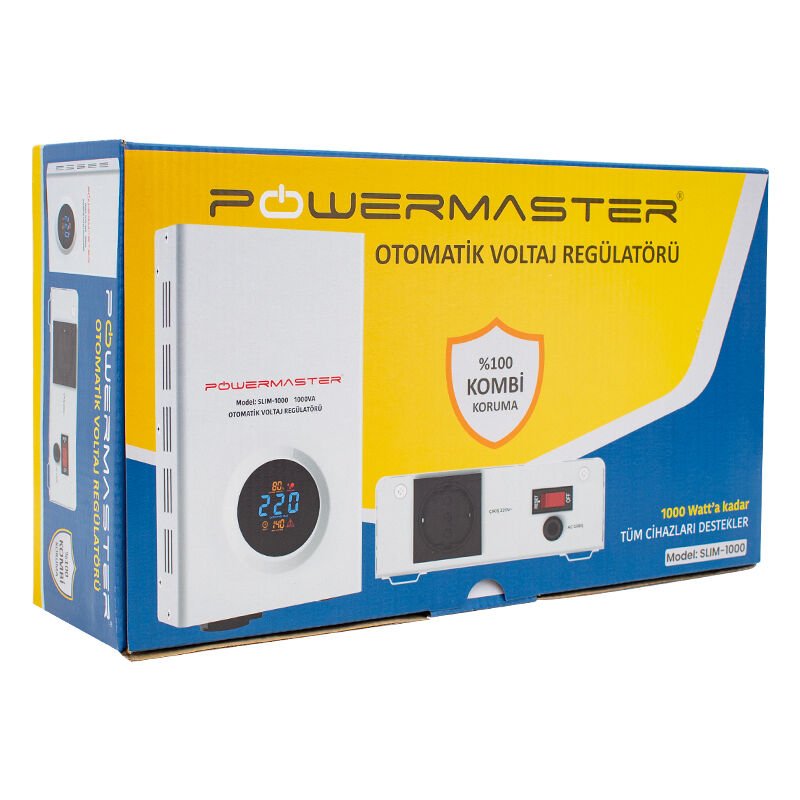 Powermaster SLIM-1000 Otomatik Voltaj Kombi Regülatörü 220V Ev Tipi Regülatör 220 Volt 1000 Watt