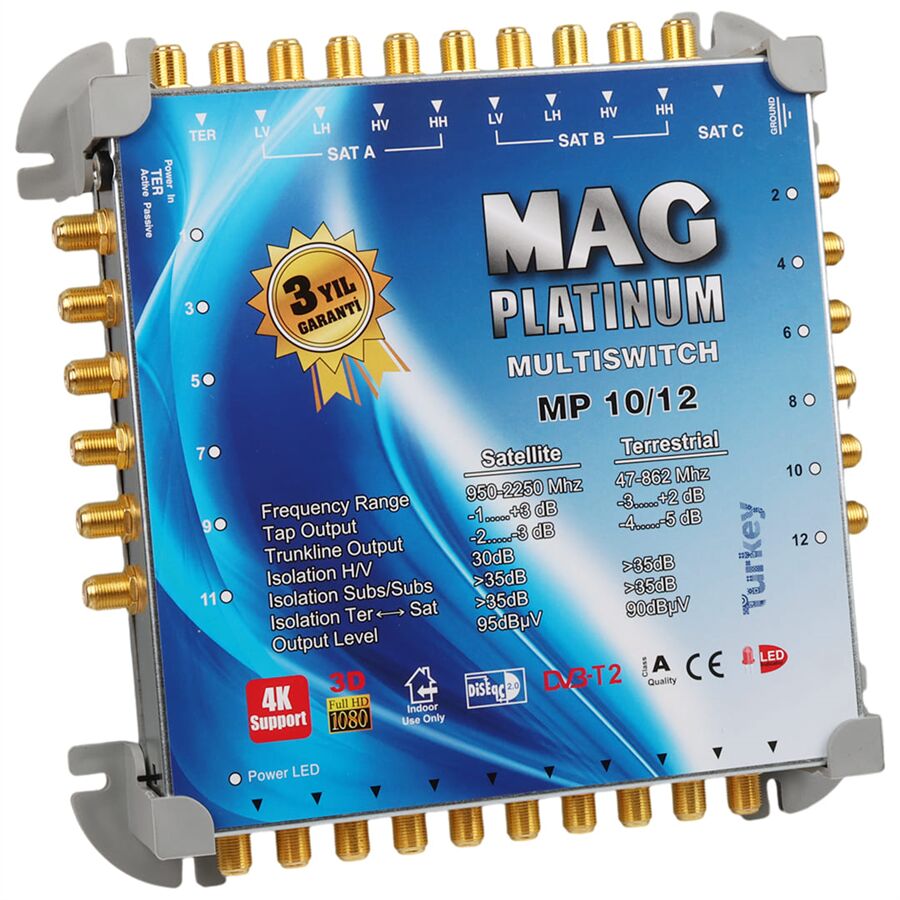 MAG Platinum MP 10/12 Multiswitch - 10 Giriş 12 Çıkışlı Merkezi Uydu Santrali Hybrid 4K Ve 3D Destekli