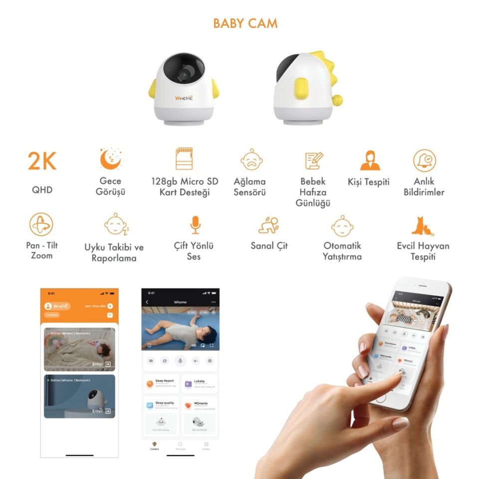 Ayt Whome Yapay Zeka Destekli 360 Derece Gece Görüşlü Sarı Wifi Bebek Kamera Güvenlik Kamerası