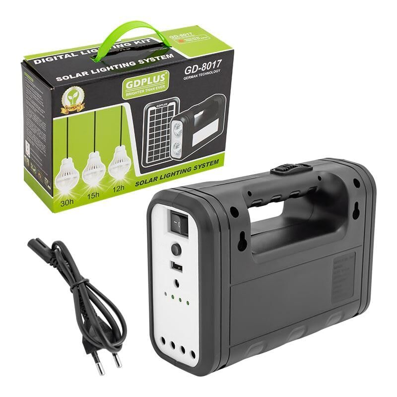 Ayt Powermaster Solar Güneş Enerji Panelli 3 Ampullü Kamp Lambası Aydınlatma Powerbank Özellikli Çoklu Şarj Kablolu