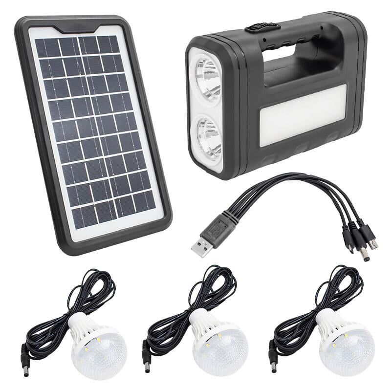 Powermaster Solar Güneş Enerji Panelli 3 Ampullü Kamp Lambası Aydınlatma Powerbank Özellikli Çoklu Şarj Kablolu