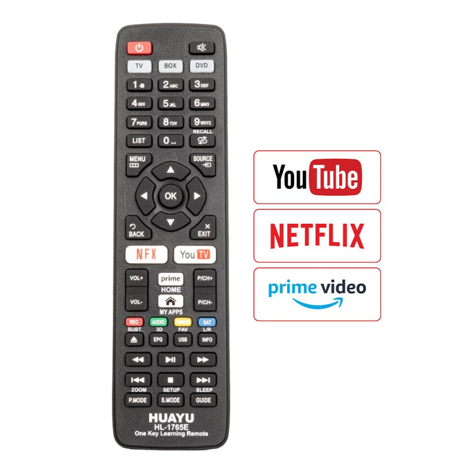 Huayu Prime Video Youtube Netflix Tuşlu TV-Uydu-DVD Öğrenebilen Akıllı Kumanda Her Televizyona Uyan Kumanda
