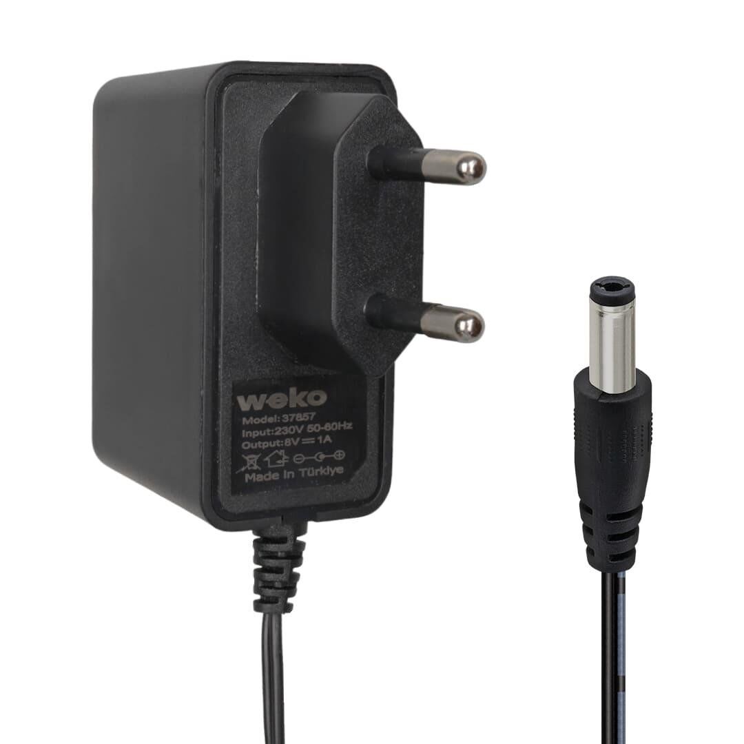 Weko WK-37857 Plastik Kasa 8 Volt 1 Amper Yerli Üretim 5.5x2.5 Mm Uçlu Priz Tipi Adaptör